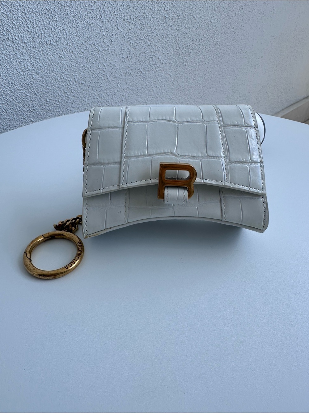 Balenciaga White Croc-Embossed Mini Wallet with Gold 'B' Charm and Keyring. - Picture 10 of 10